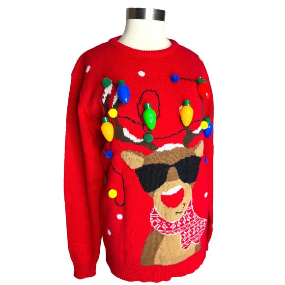 Merry Christmas Elf Approved Reindeer Light Up Christmas Sweater Size Medium - Picture 1 of 7
